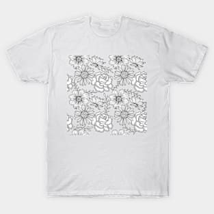 Flowers Line Art - Gray T-Shirt